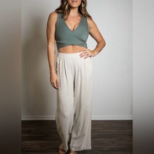 Sozy Linen Alessia Cropped wide legged Pant size small cream Boho chic lagenlook